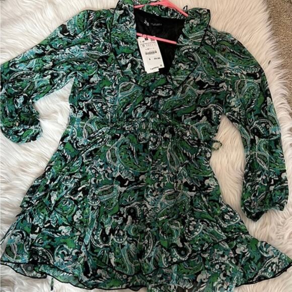 ZARA RUFFLED PRINT DRESS MULTICOLORED - Picture 4 of 5